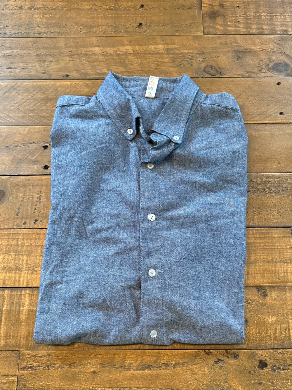 men’s blue chambray american apparel button down shirt, XL